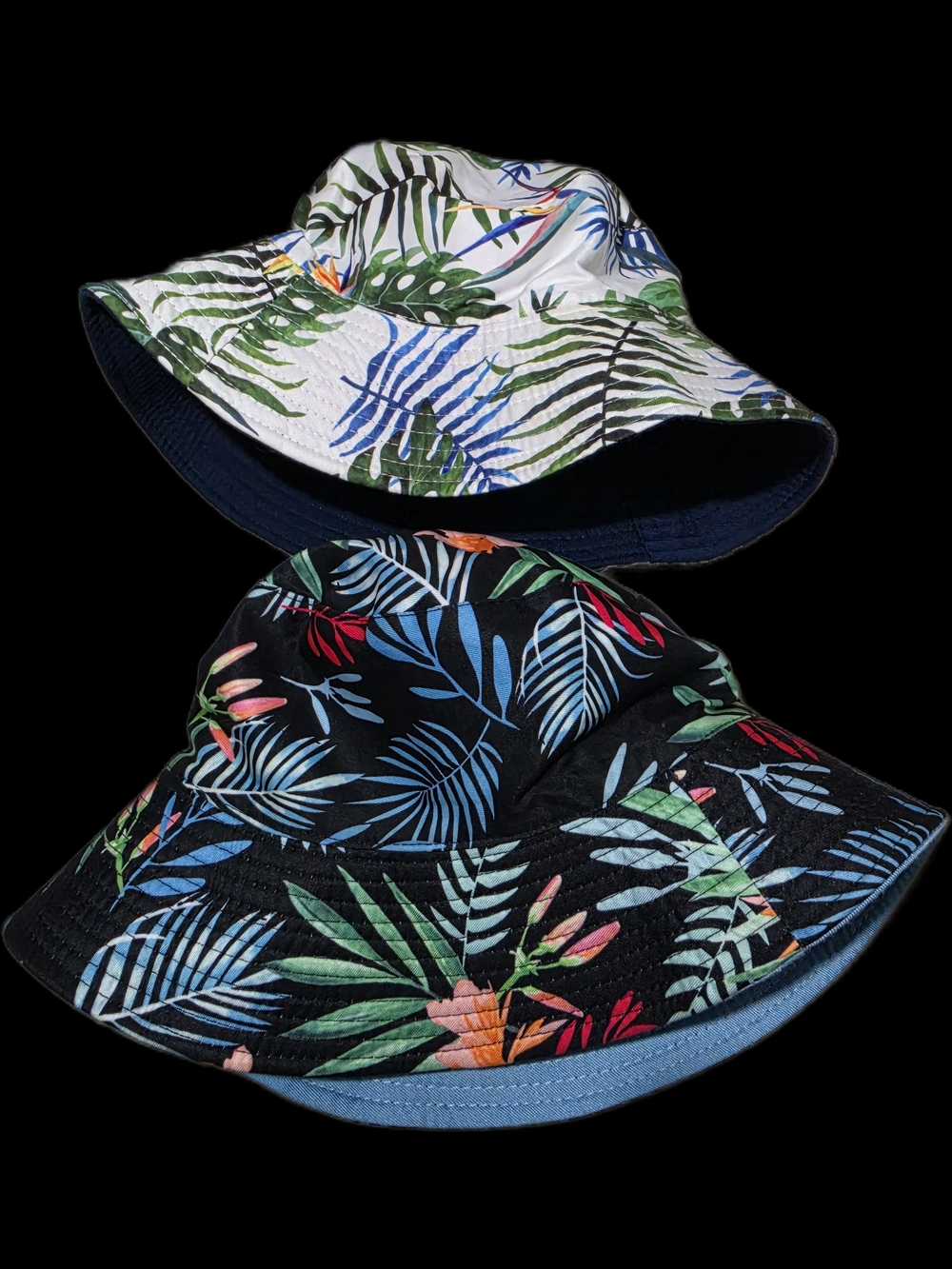 Reversible Tropical Print Bucket Hat - Navy & White